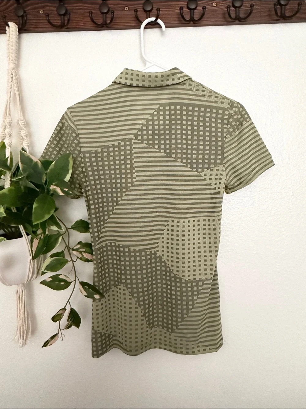 Nike Women's Olive Green Patterned Dri-FIT Golf Polo Shirt